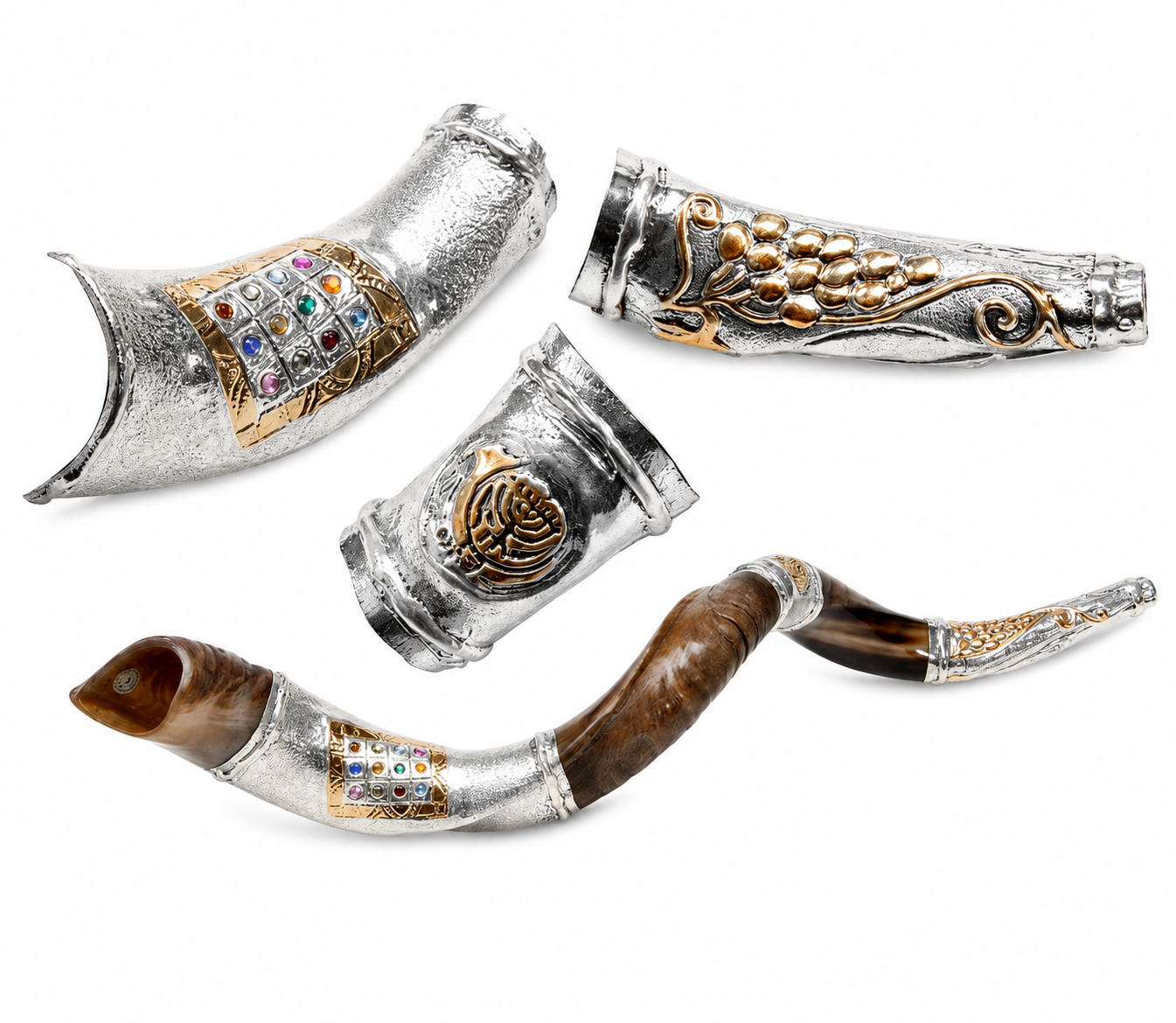 Yemenite Shofar 40" - 42" - Silver Plated Breastplate Design