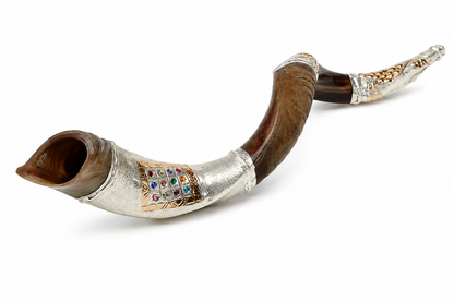 Yemenite Shofar 40" - 42" - Silver Plated Breastplate Design