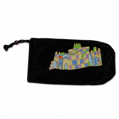 Ram’s horn shofar bag with embroidered Jerusalem design