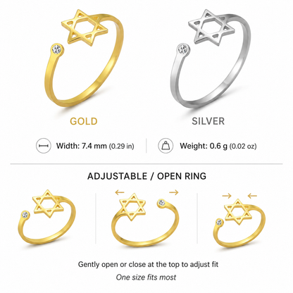 Star of David Open Stainless Steel Ring