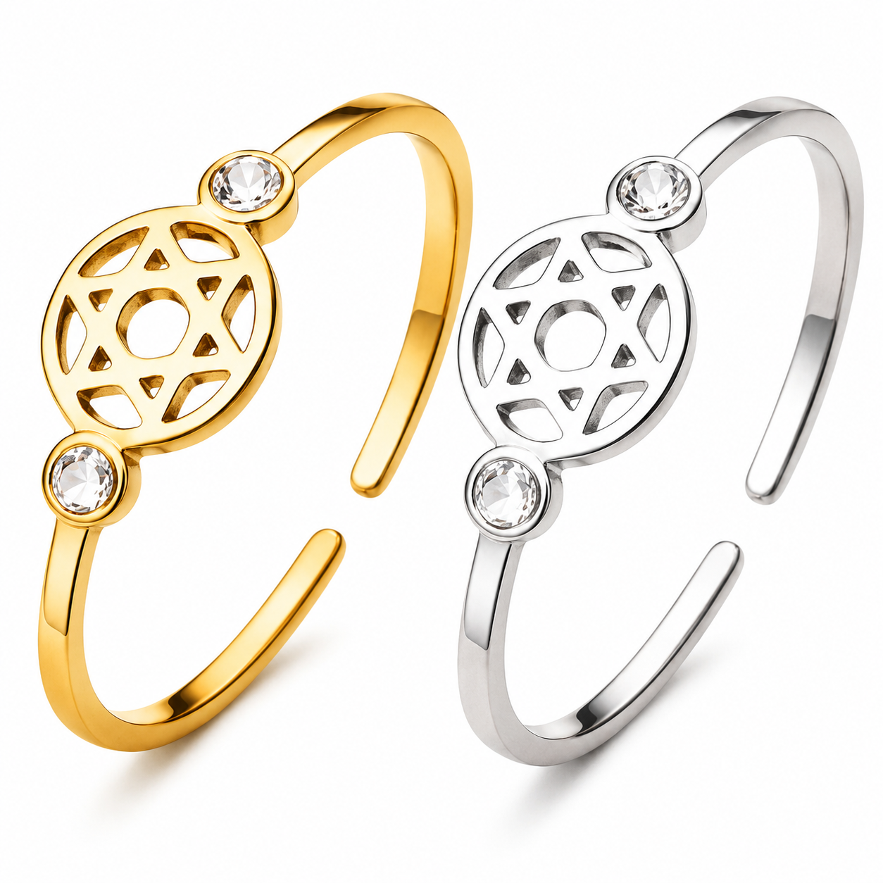 Adjustable Star of David Stainless Steel Ring