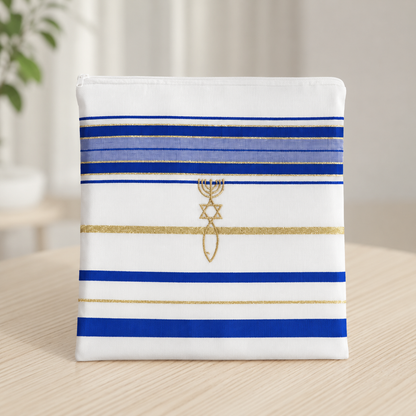 Royal blue and gold prayer shawl bag with Grafted-In symbol