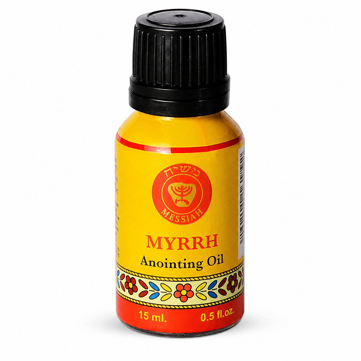Ein Gedi Messiah Line Myrrh anointing oil 15ml cobalt glass bottle on white background