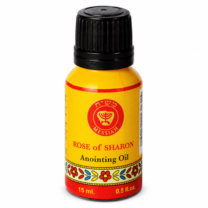 Ein Gedi Messiah Line Rose of Sharon anointing oil 15ml cobalt glass bottle on white background