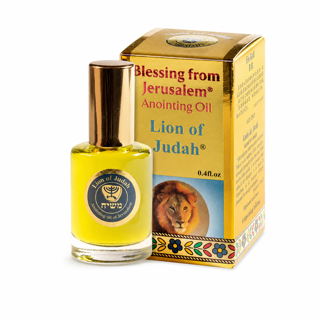 Ein Gedi Gold Collection Lion of Judah anointing oil 12ml on white background