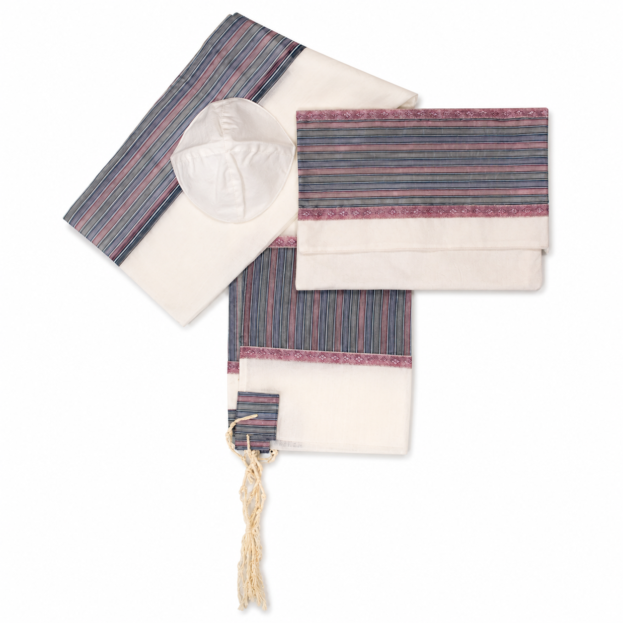 Gabrieli wild silk tallit prayer shawl set with bag and kippah