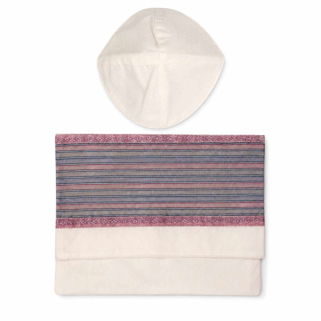 Gabrieli tallit bag and kippah with cream and striped design