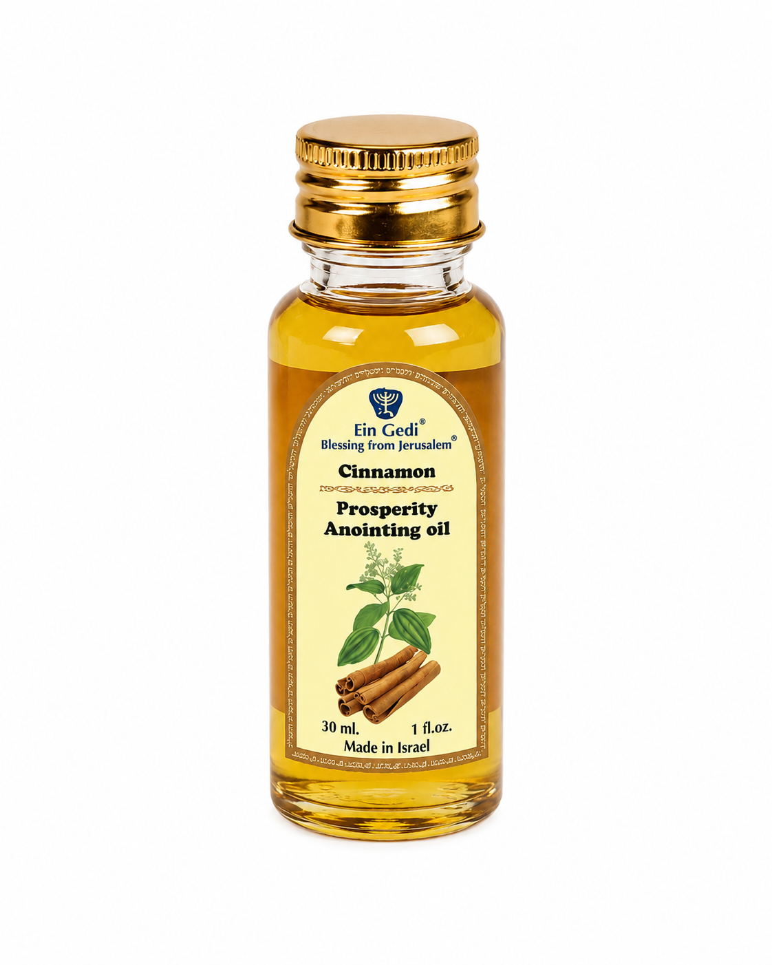 Ein Gedi Cinnamon Prosperity anointing oil 30ml PET bottle on white background