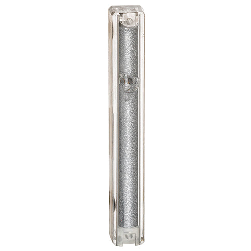 Clear Plastic Glitter Mezuzah with Silver Shin