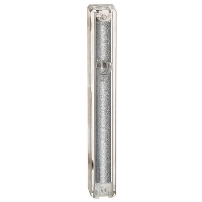 Clear Plastic Glitter Mezuzah with Silver Shin