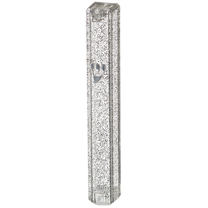 Clear Plastic Mezuzah with Dark Silver Speckles
