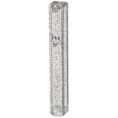 Clear Plastic Mezuzah with Dark Silver Speckles