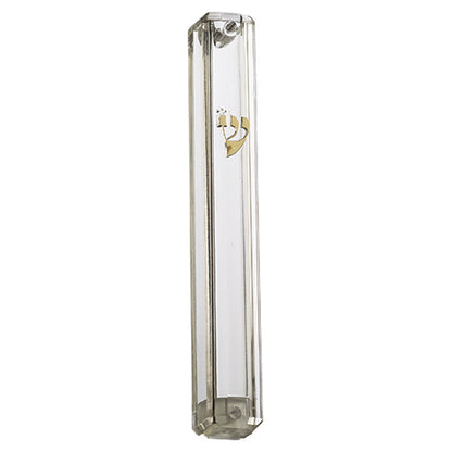 Clear Plastic Mezuzah with Gold Shin