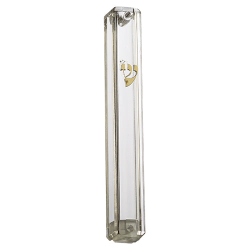 Clear Plastic Mezuzah with Gold Shin