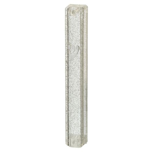 Clear Plastic Mezuzah with Light Silver Speckles