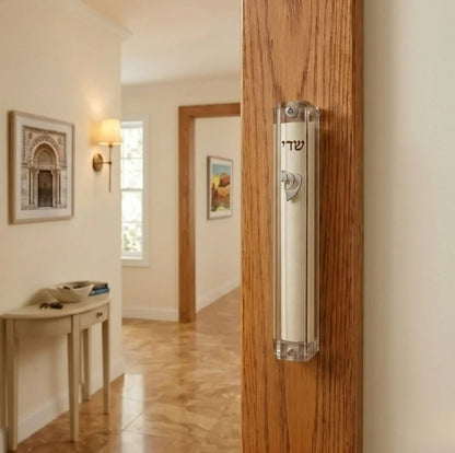 Clear Plastic Mezuzah with Silver Shin