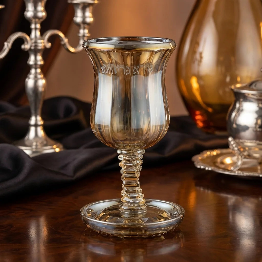 Crystal Elijah Cup for Passover on elegant Seder table