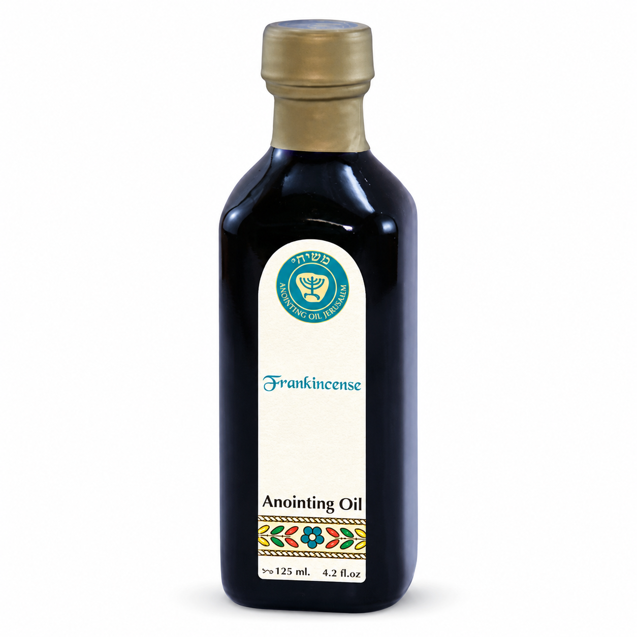 Ein Gedi Frankincense anointing oil 125ml blue cobalt bottle on white background
