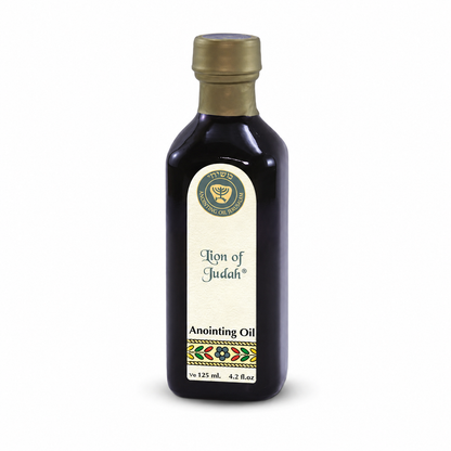 Ein Gedi Lion of Judah anointing oil 125ml blue cobalt bottle on white background