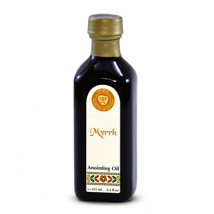 Ein Gedi Myrrh anointing oil 125ml blue cobalt bottle on white background