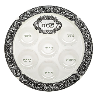 Glass Passover Seder Plate with Silver Design