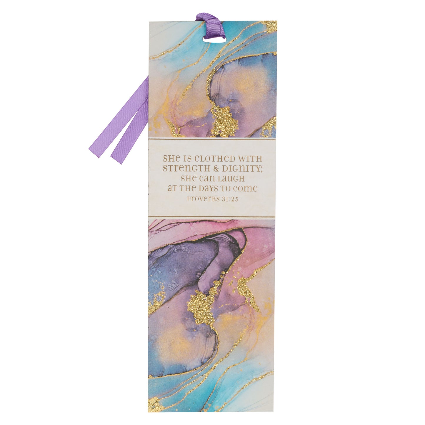 Strength & Dignity Purple Marbled Premium Bookmark - Proverbs 31:25