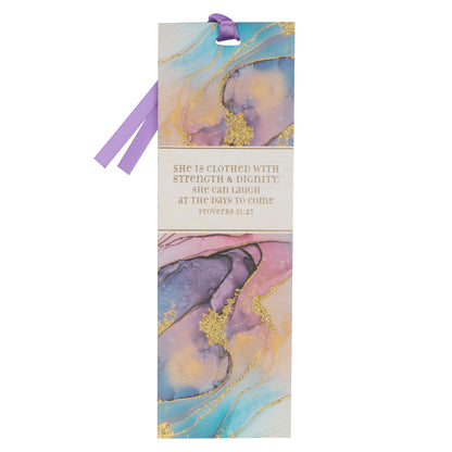 Strength & Dignity Purple Marbled Premium Bookmark - Proverbs 31:25