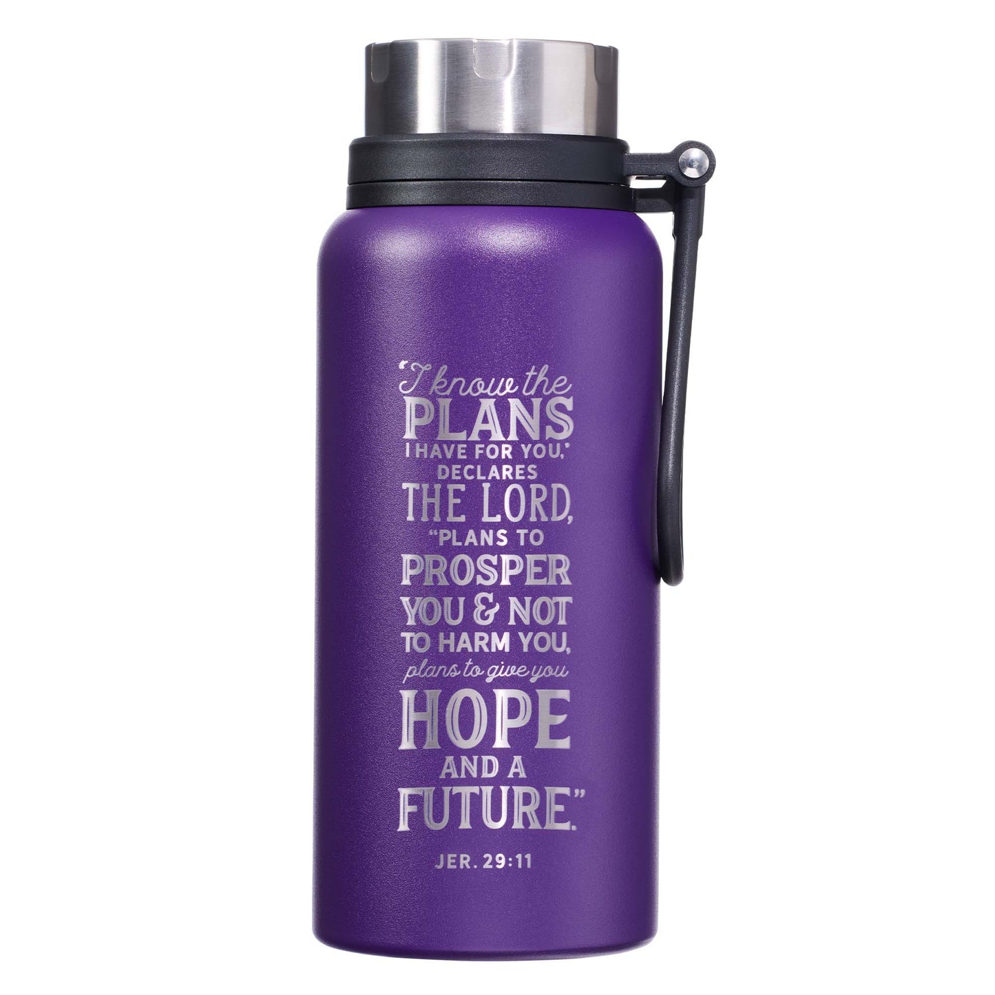 I Know the Plans Purple Stainless Steel Water Bottle - Jeremiah 29:11