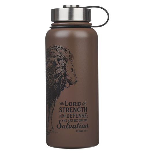 The Lord is My Strength Brown Stainless Steel Water Bottle - Exodus 15:2