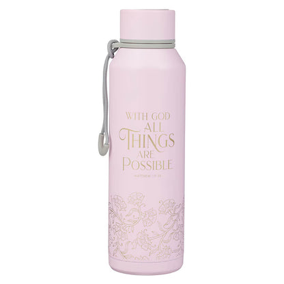 Things Are Possible Pink Stainless Steel Water Bottle - Matthew 19:26