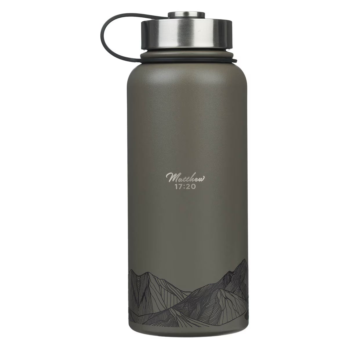 Faith Dusty Brown Stainless Steel Water Bottle - Matthew 17:20