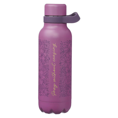 Pray Without Ceasing Plum Floral Stainless Steel Water Bottle