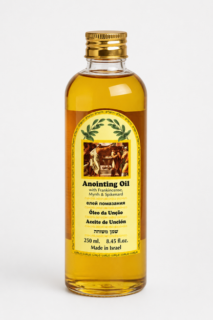 Ein Gedi Frankincense Myrrh and Spikenard anointing oil 250ml PET bottle on white background