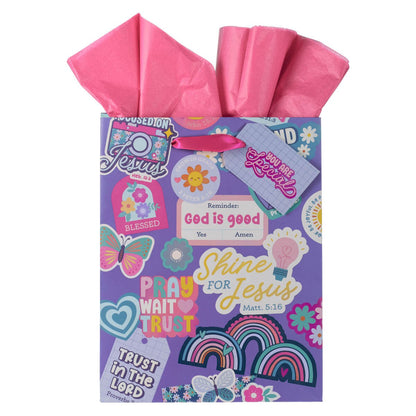 Shine for Jesus Purple Sticker Medium Gift Bag - Matthew 5:16