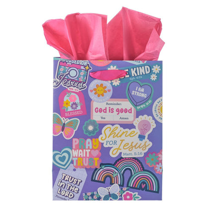 Shine for Jesus Purple Sticker Medium Gift Bag - Matthew 5:16