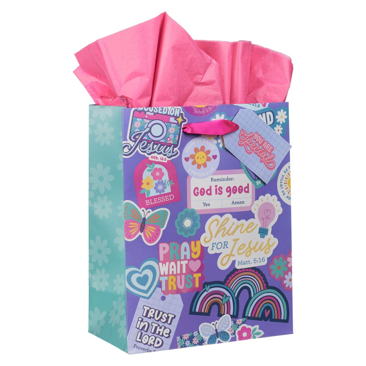 Shine for Jesus Purple Sticker Medium Gift Bag - Matthew 5:16