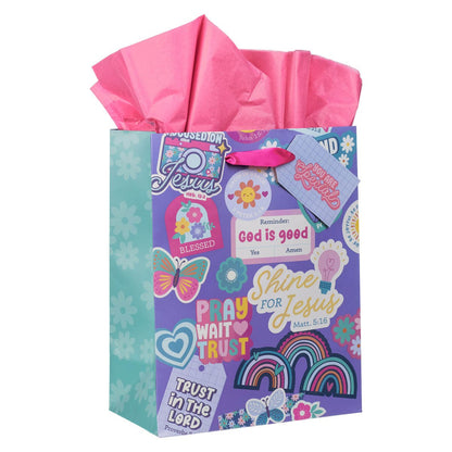 Shine for Jesus Purple Sticker Medium Gift Bag - Matthew 5:16