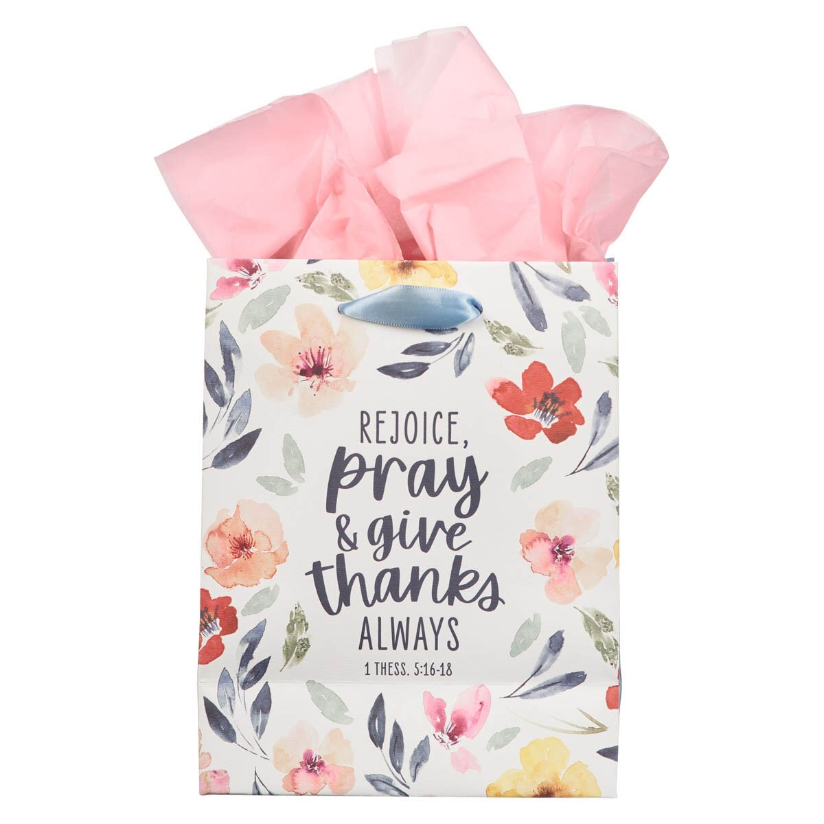 Rejoice Bright Floral Medium Gift Bag - 1 Thessalonians 5:16-18
