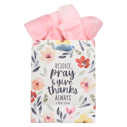 Rejoice Bright Floral Medium Gift Bag - 1 Thessalonians 5:16-18