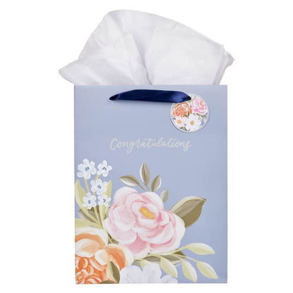 Congratulations Blue Floral Large Portrait Gift Bag