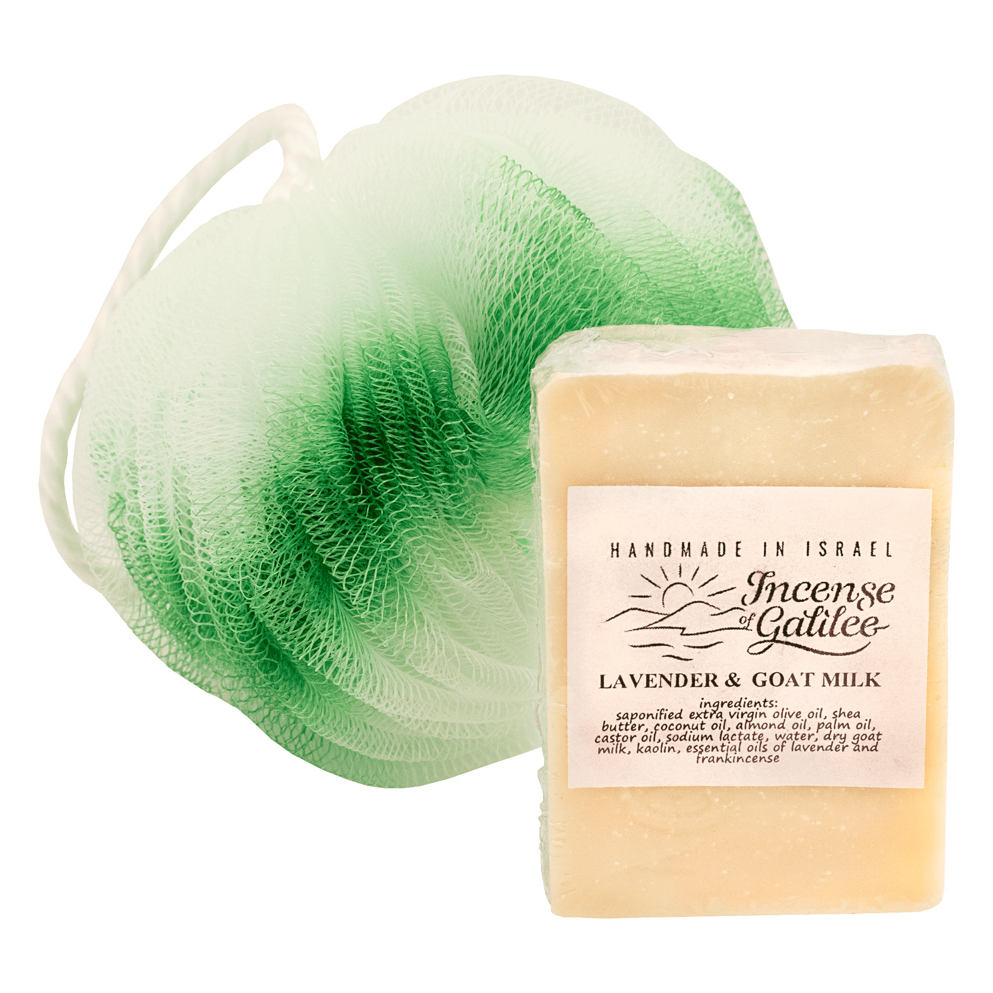 Goat Milk Lavender Soap and green bath puff set 