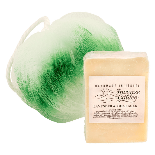 Goat Milk Lavender Soap and green bath puff set 