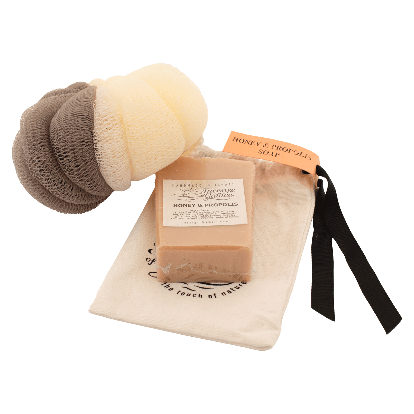 Honey/Propolis Soap & Grey Mesh Sponge Set