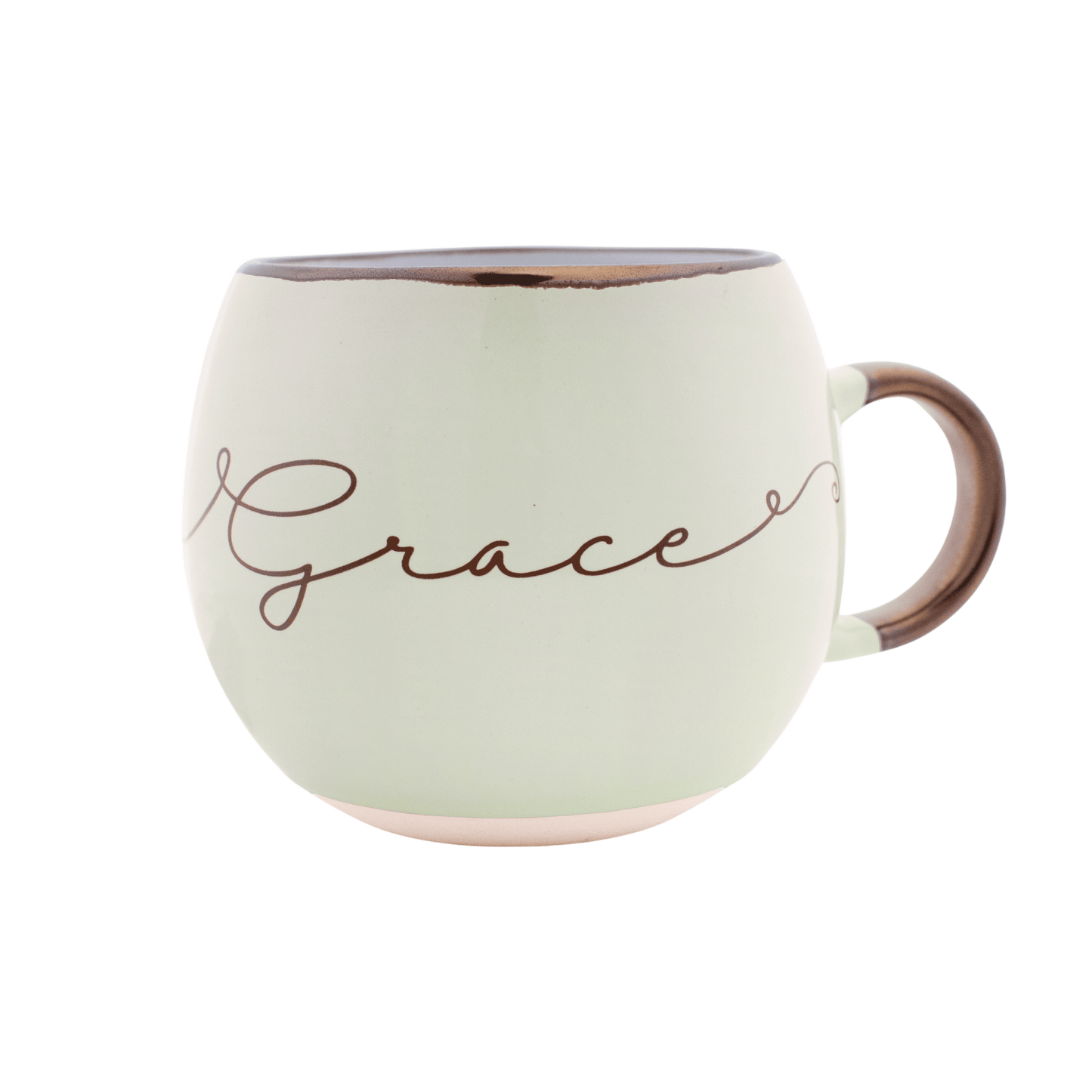 Pastel green  mug with the word "grace" on the front