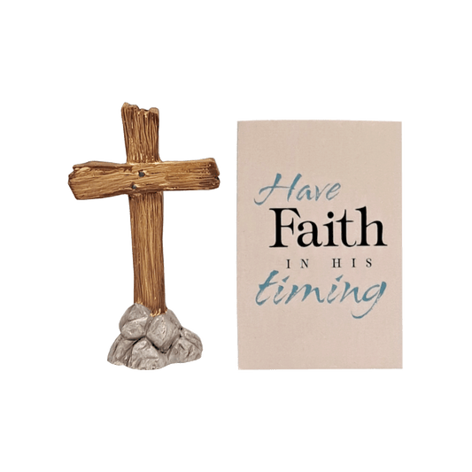 Cross and "Have Faith in His Timing" Blessing Card Set