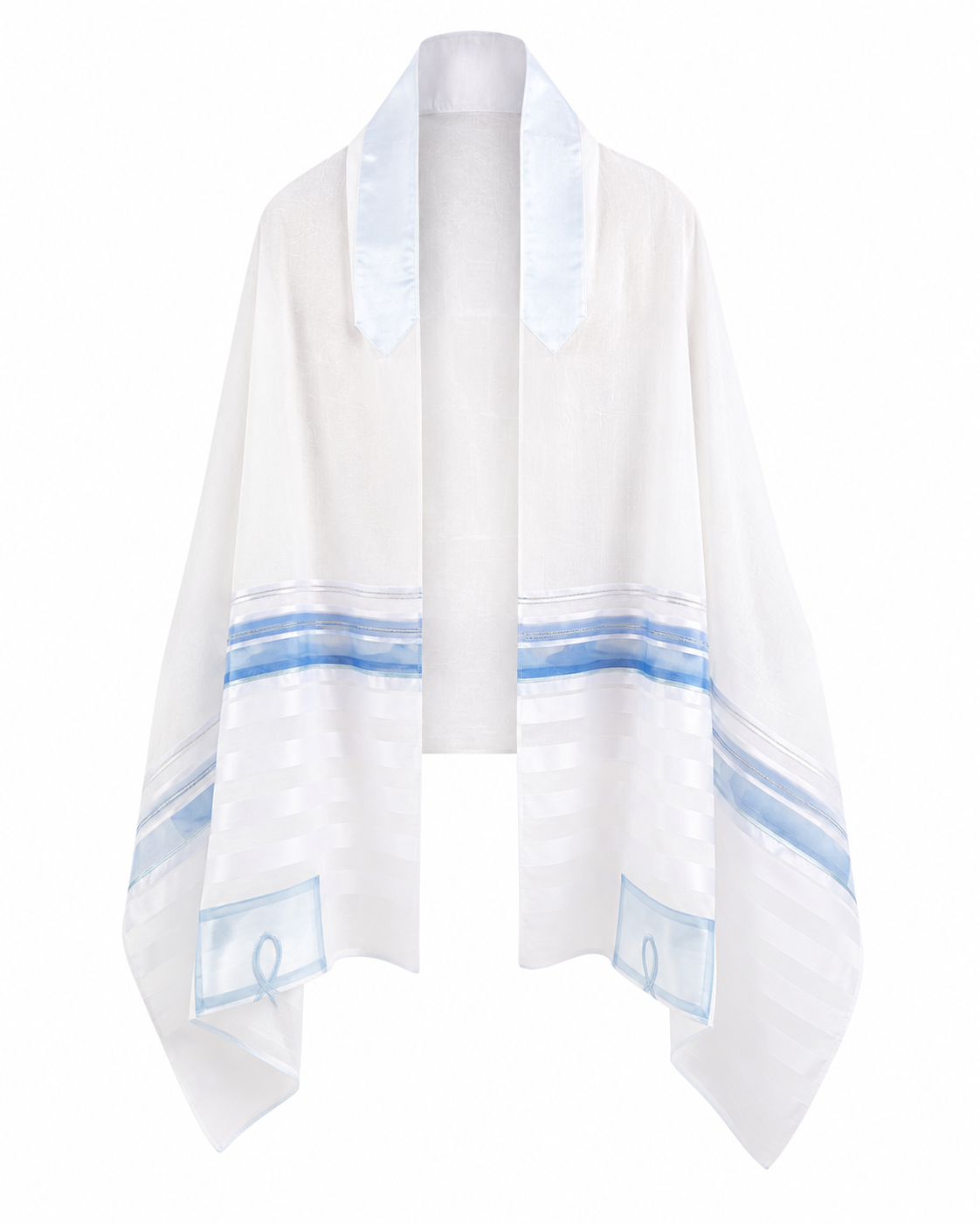 Gabrieli voile blue stripe tallit prayer shawl, 20 x 72 in.