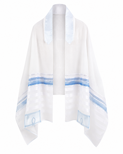 Gabrieli voile blue stripe tallit prayer shawl, 20 x 72 in.