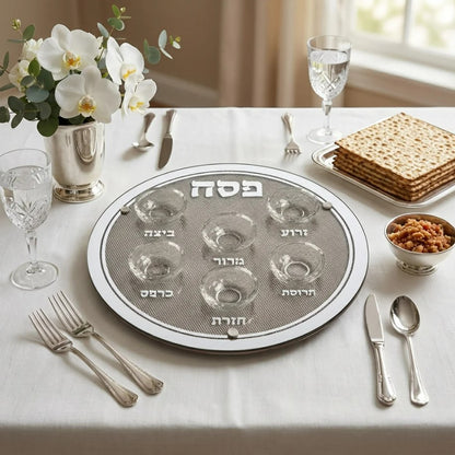 Glass Passover Seder Tray with 6 Bowls