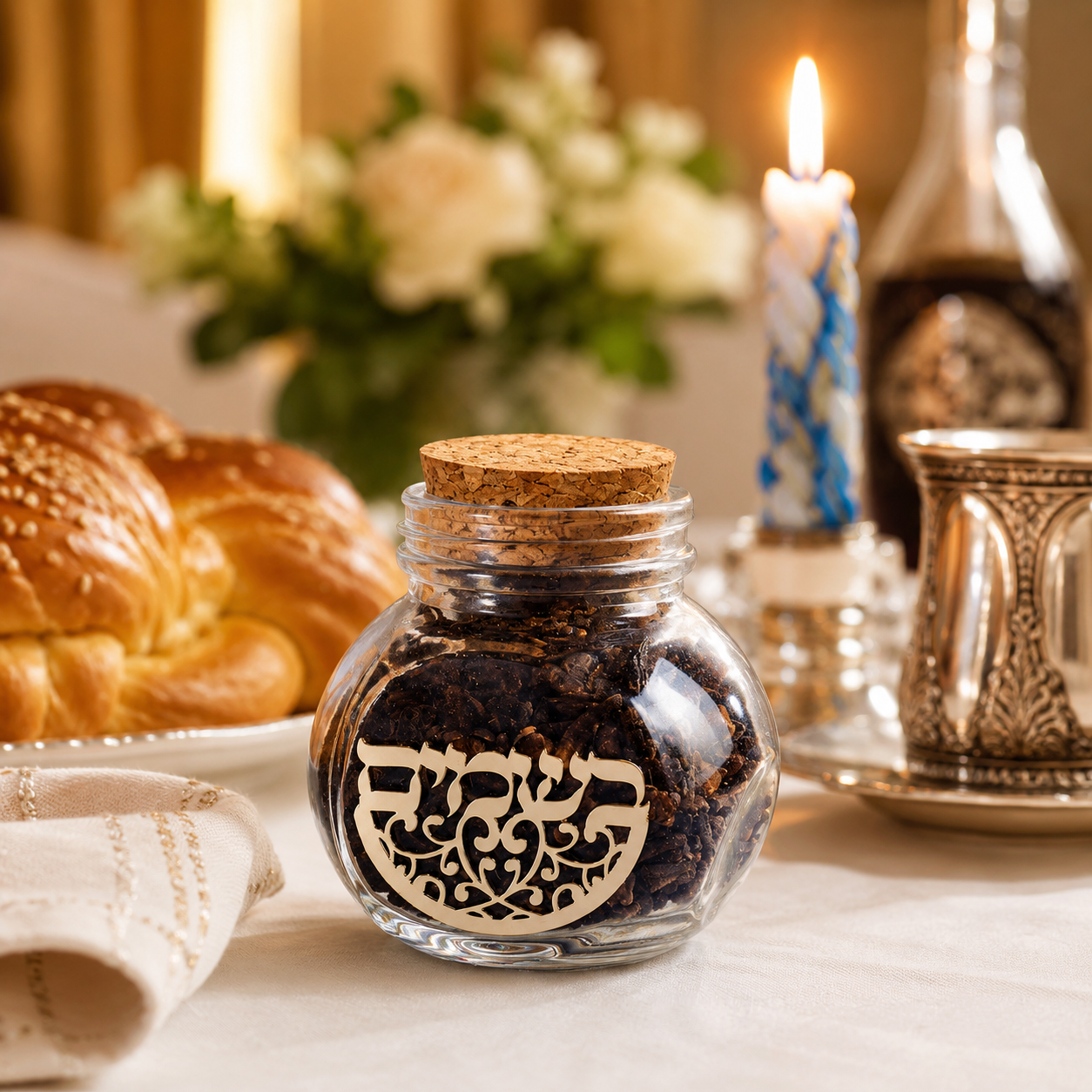 Round glass Besamim spice holders for Havdalah and Shabbat