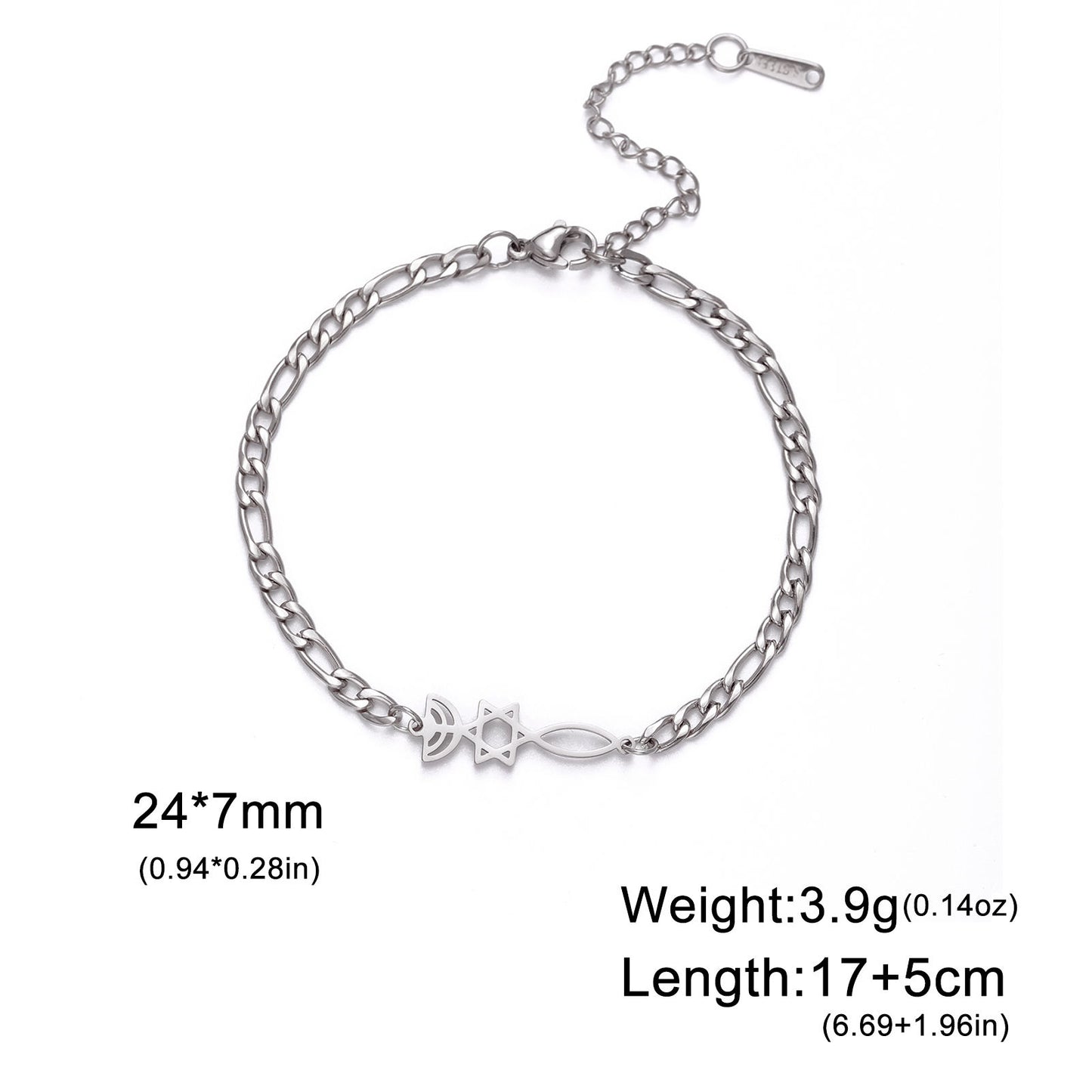 Silver Grafted In bracelet showing 24 by 7 mm centerpiece and adjustable 17 plus 5 cm length